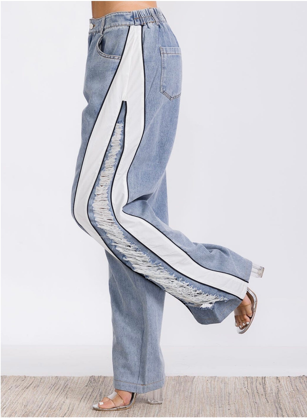 COLORBLOCK DENIM WIDE LEG PANTS