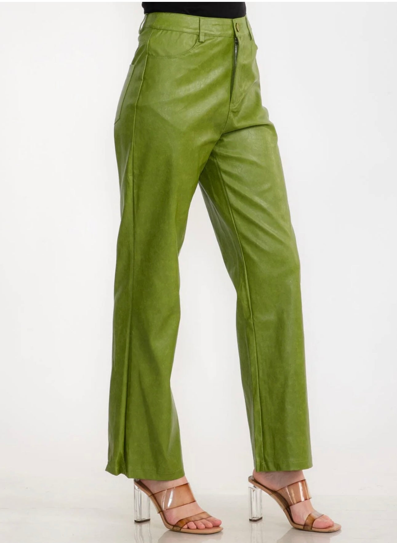 GREEN PLEATHER PANTS