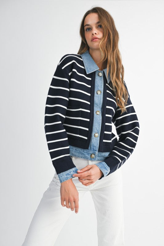 Stripe denim cardigan