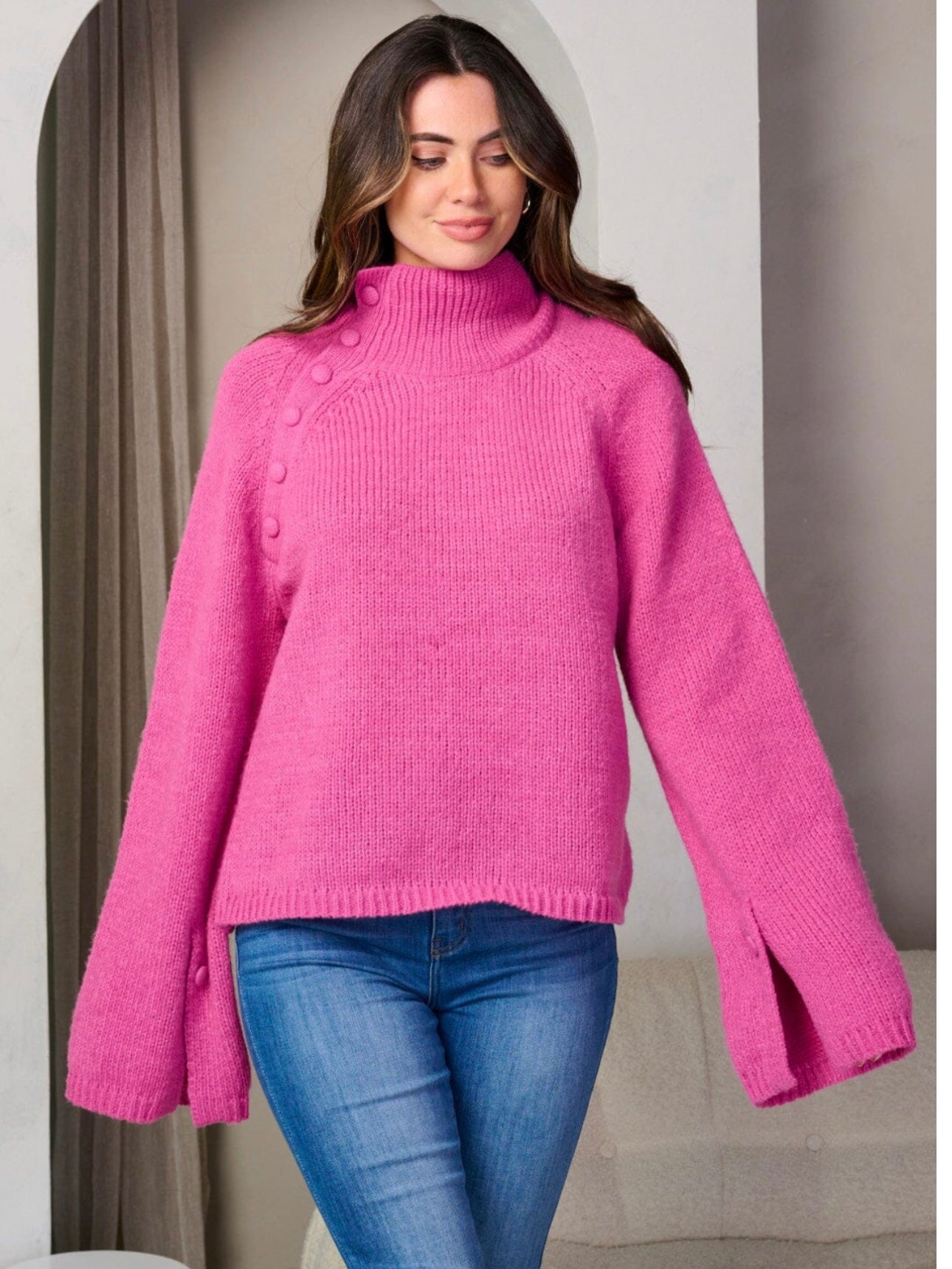 LONG BELL SLEEVE TURTLE NECK PULLOVER SWEATER