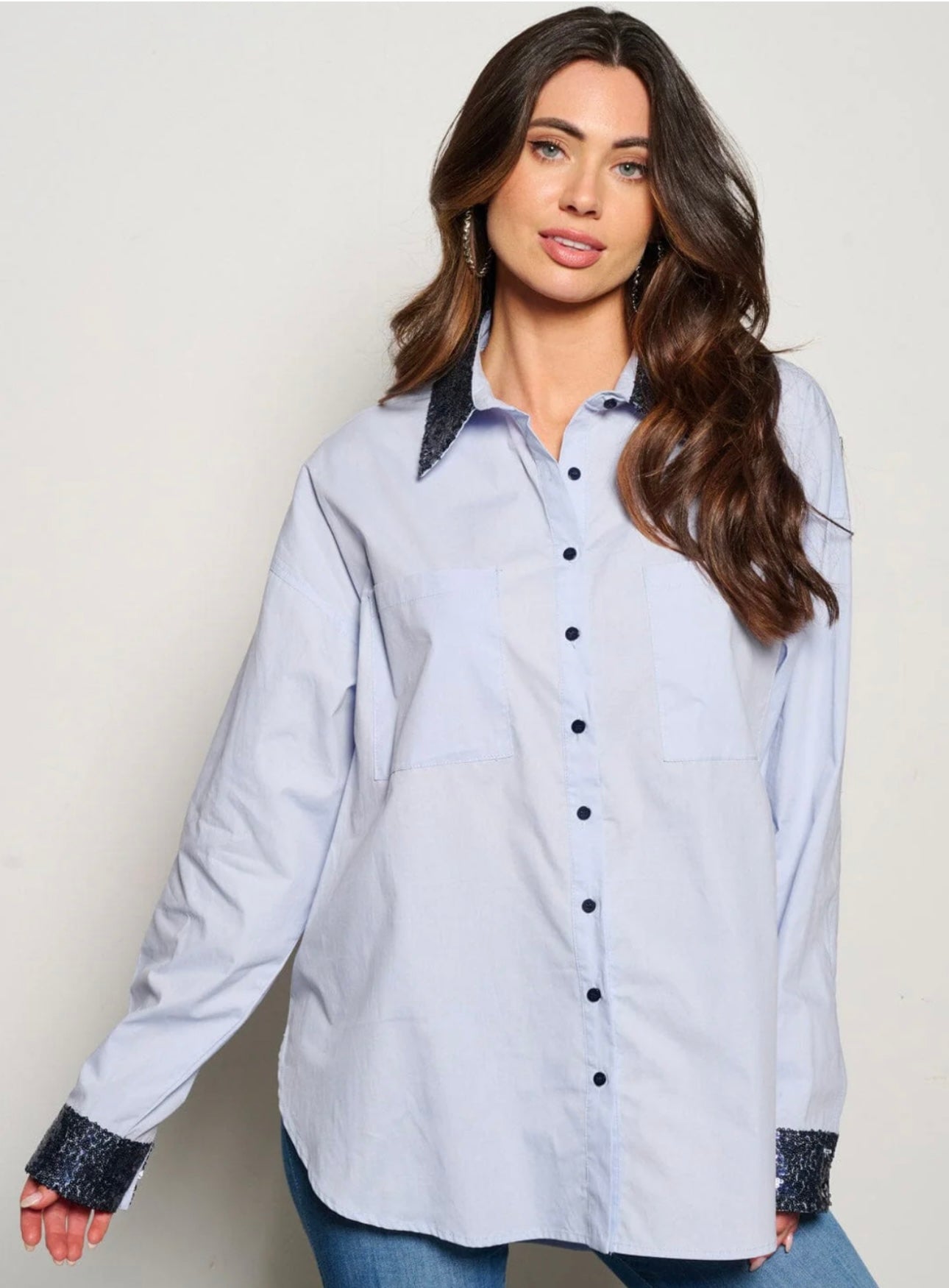 LONG SLEEVE SEQUINS GRAPHIC BLOUSE TOP
