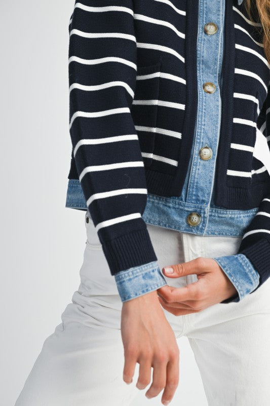Stripe denim cardigan