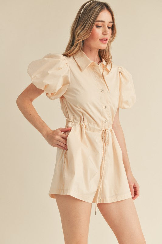 Puff sleeve ecru romper