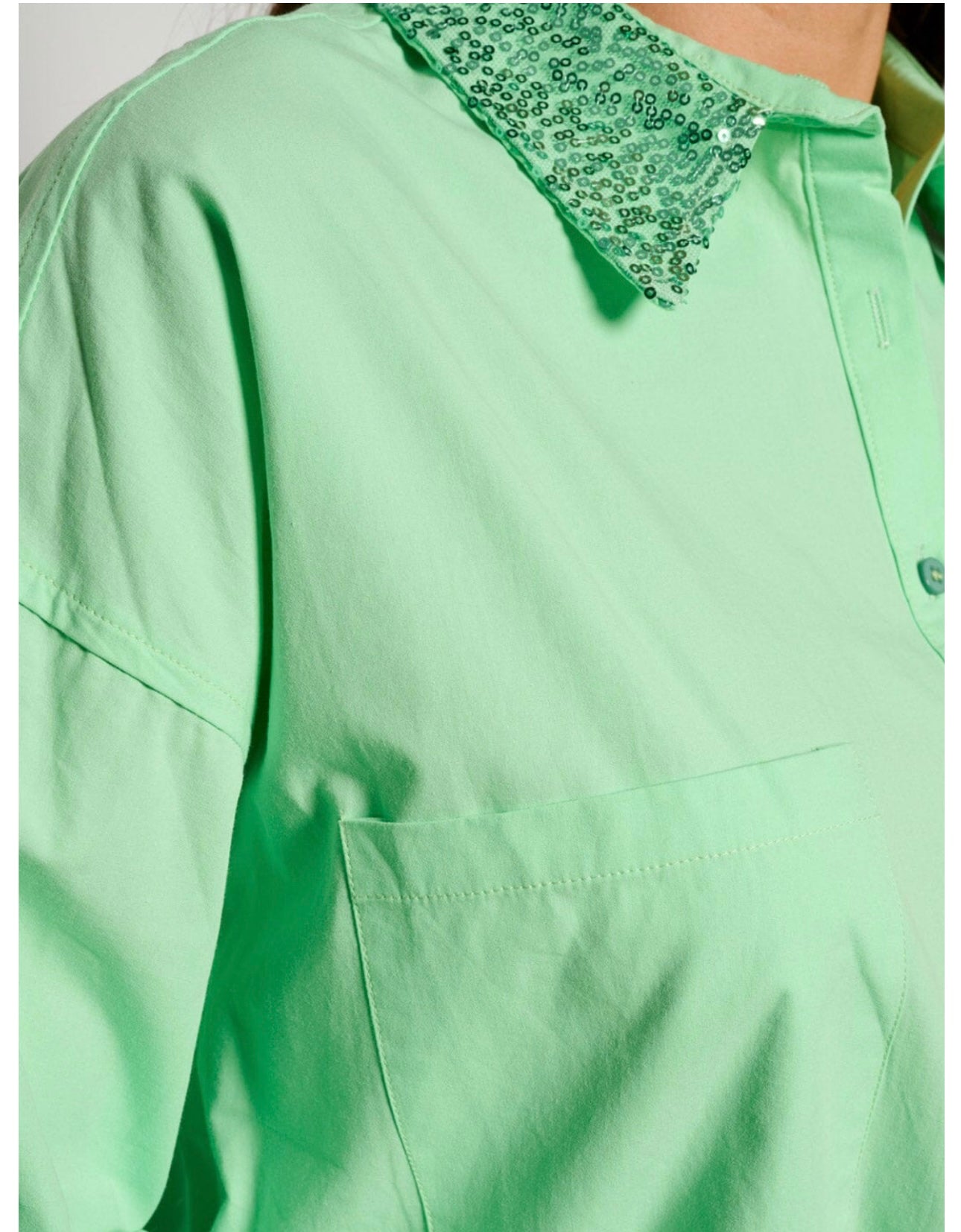LONG SLEEVE BUTTON UP SEQUINS GRAPHIC BLOUSE TOP