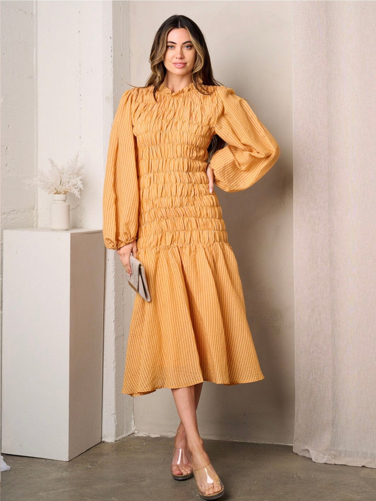 MUSTARD RUFFLE DRESS