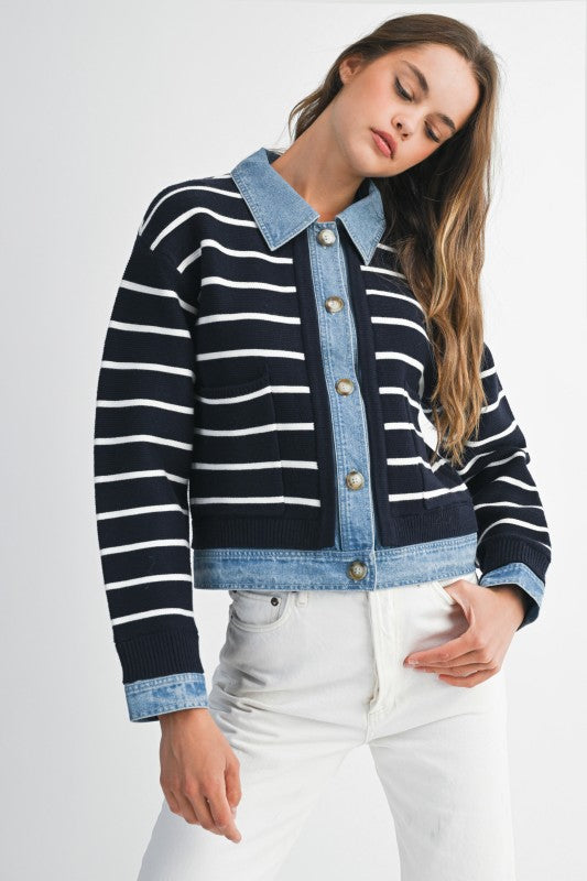 Stripe denim cardigan