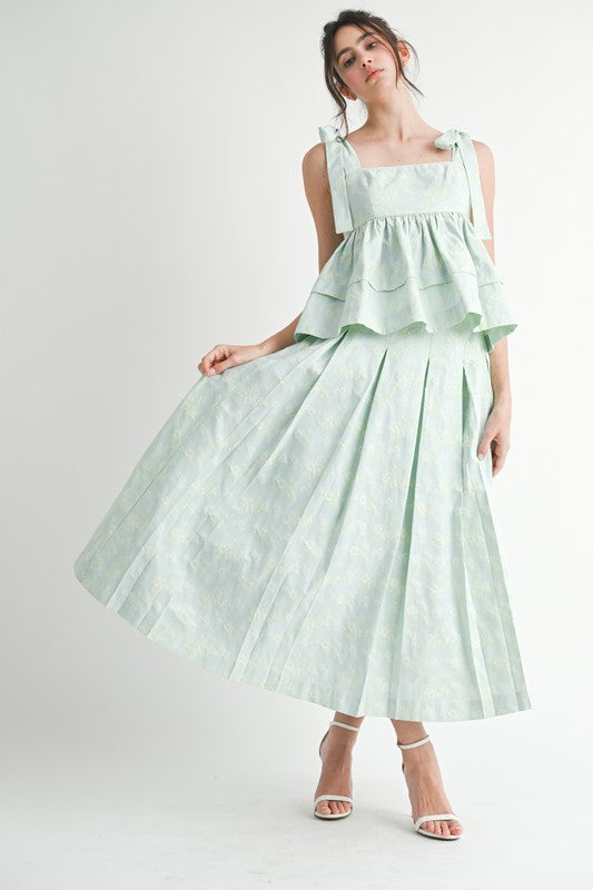 Blue top and midi skirt set