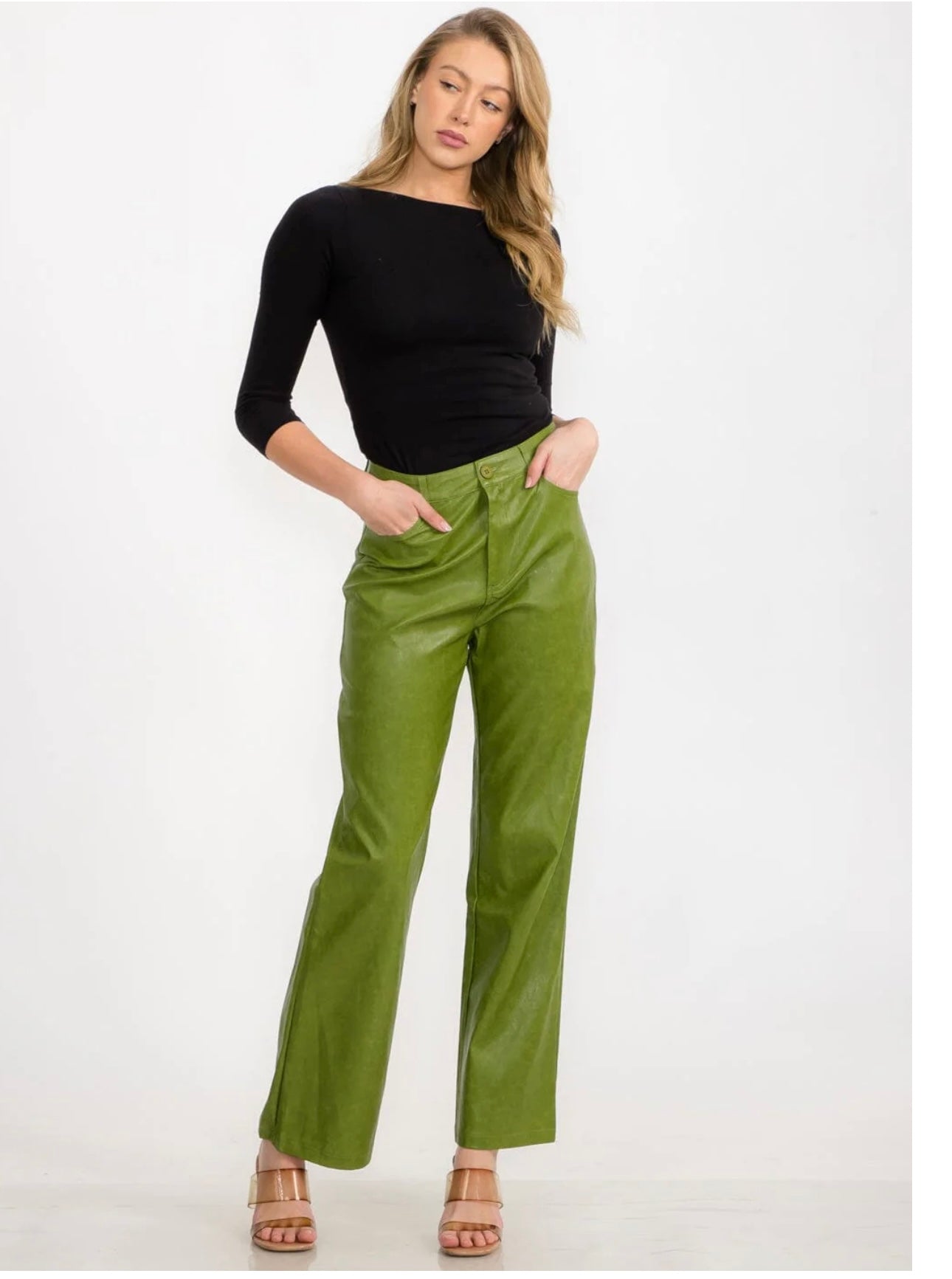 GREEN PLEATHER PANTS