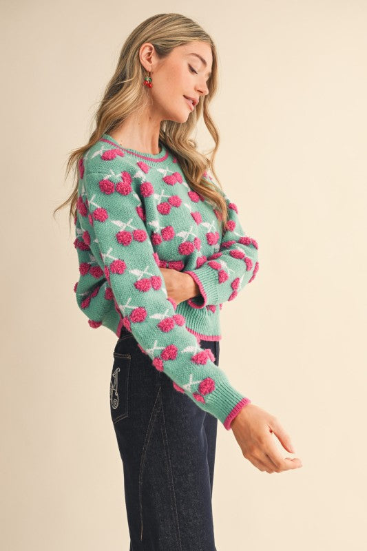 Fuzzy cherry sweater