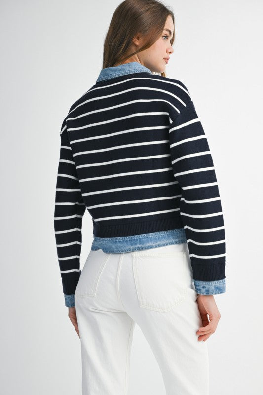 Stripe denim cardigan