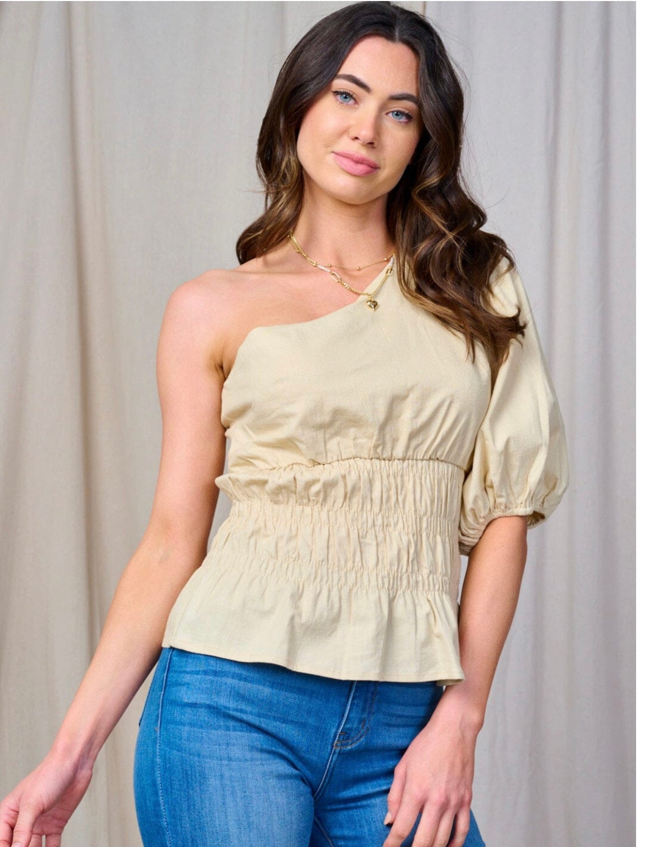 ONE SHOULDER OATMEAL TOP