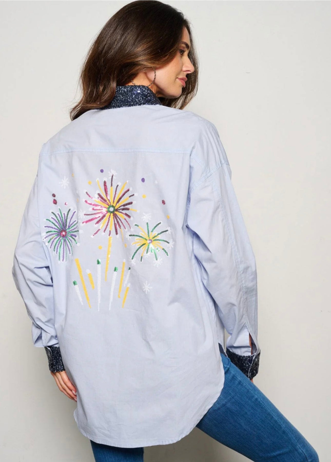 LONG SLEEVE SEQUINS GRAPHIC BLOUSE TOP