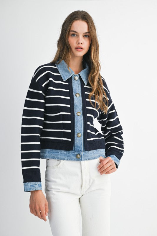 Stripe denim cardigan