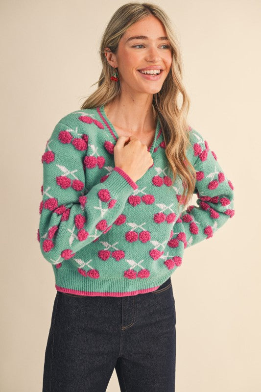 Fuzzy cherry sweater