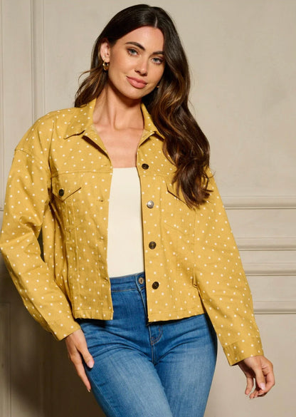 POCKETS POLKA DOTS DENIM JACKET