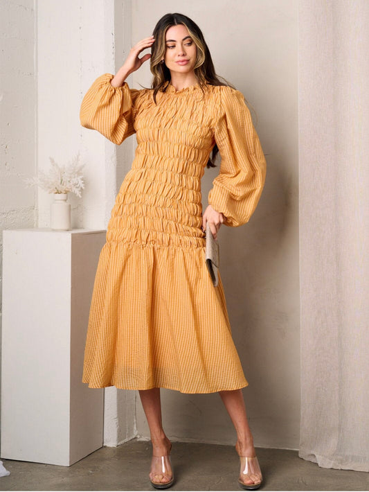 MUSTARD RUFFLE DRESS