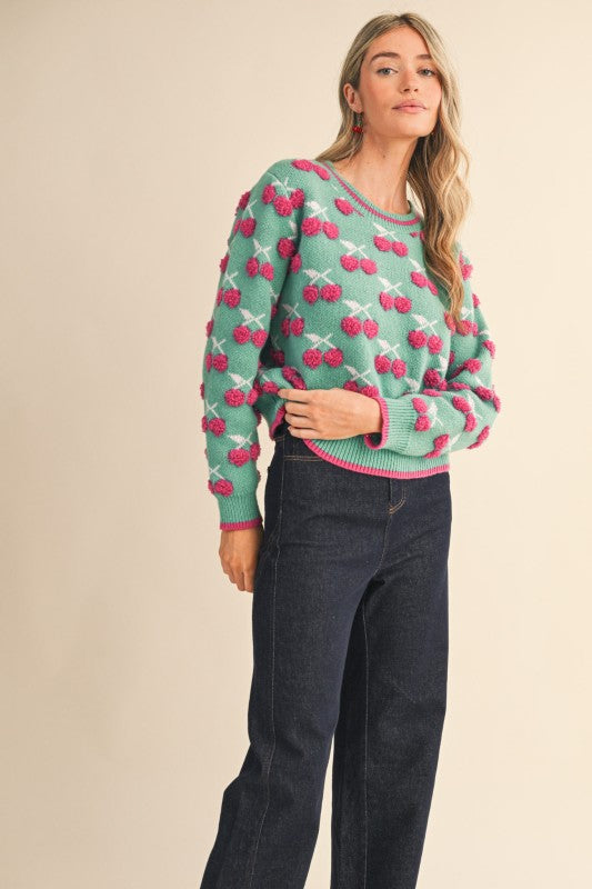 Fuzzy cherry sweater