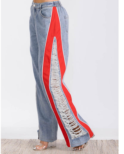 COLORBLOCK DENIM WIDE LEG PANTS