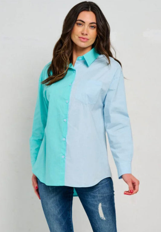 Blue Colorblock Blouse