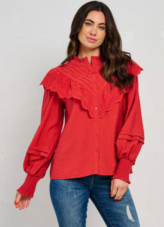 RUFFLE RED BLOUSE