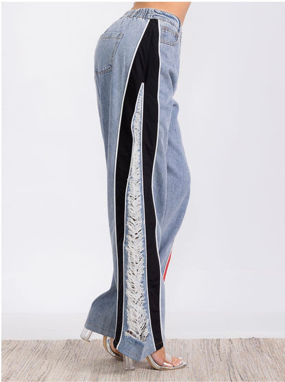 COLORBLOCK DENIM WIDE LEG PANTS