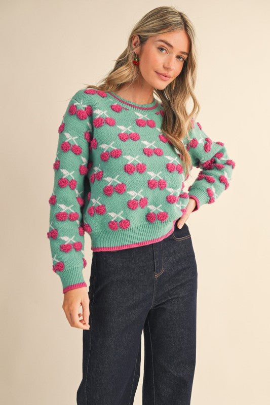 Fuzzy cherry sweater