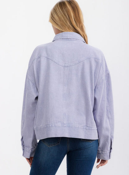 LONG SLEEVE BUTTON UP FRONT POCKETS WASHED DENIM JACKET