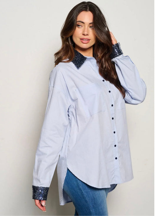 LONG SLEEVE  SEQUINS GRAPHIC BLOUSE TOP