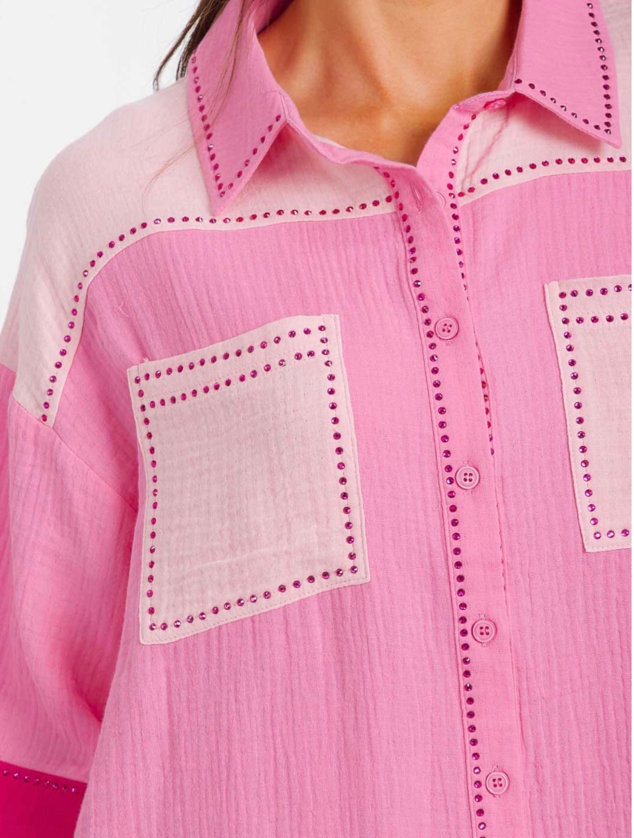PINK COLORBLOCK BLOUSE