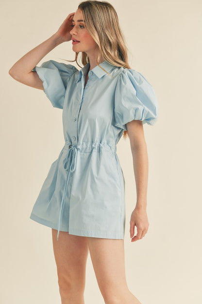 Puff sleeve blue romper