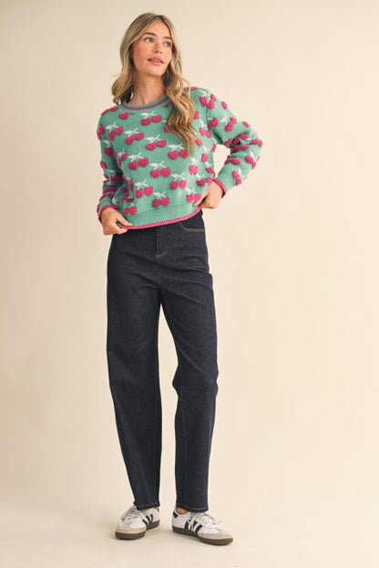 Fuzzy cherry sweater