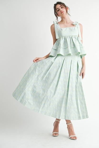 Blue top and midi skirt set