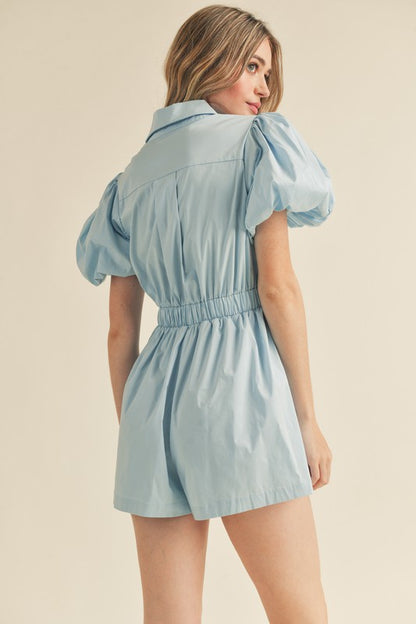 Puff sleeve blue romper