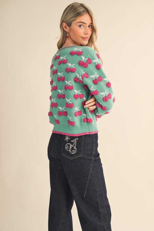Fuzzy cherry sweater