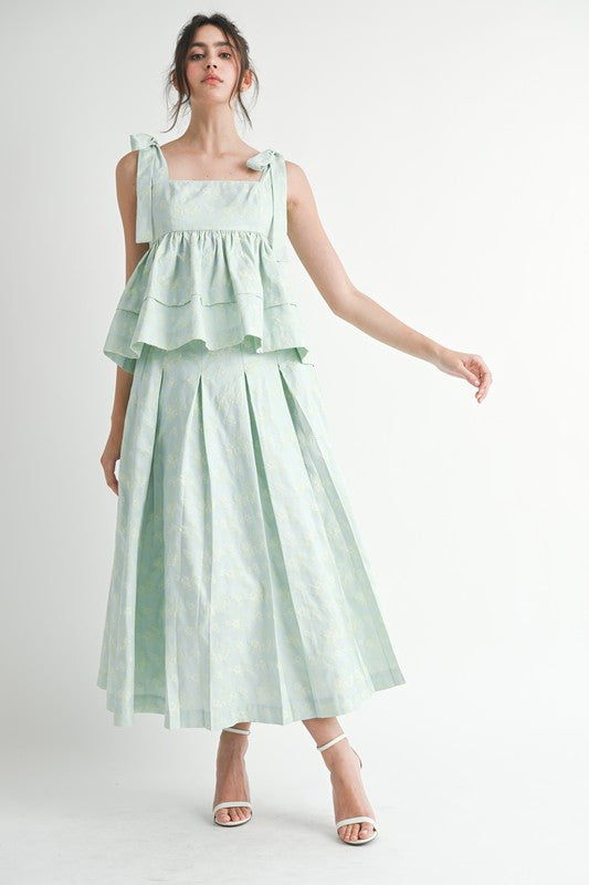 Blue top and midi skirt set