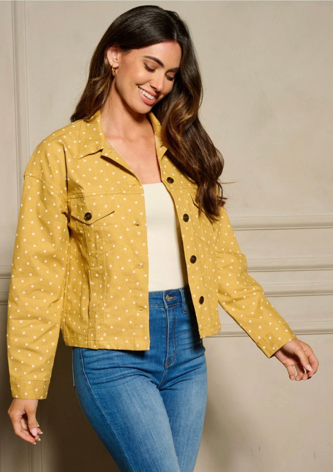 POCKETS POLKA DOTS DENIM JACKET