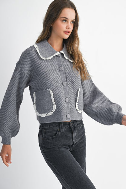 LACE TRIM CARDIGAN