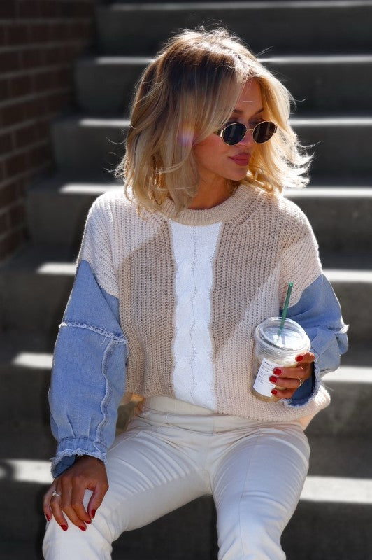 Multi texture sweater top