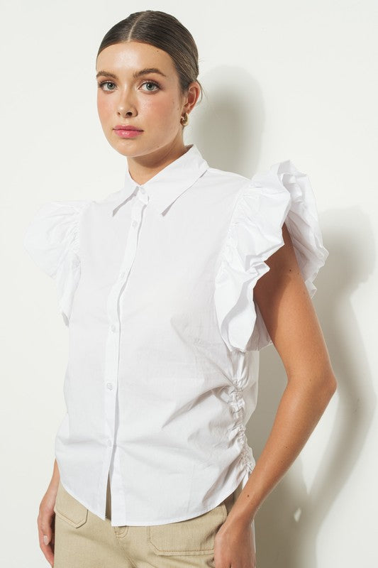 RUFFLE SHORT SLEEVE WHITE BLOUSE