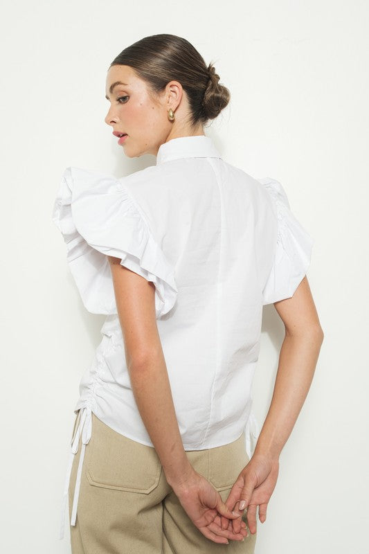 RUFFLE SHORT SLEEVE WHITE BLOUSE